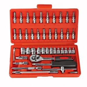 46pcs 1/4 Socket Set Repair Tool Ratchet Torque Wrench Chrome Vanadium